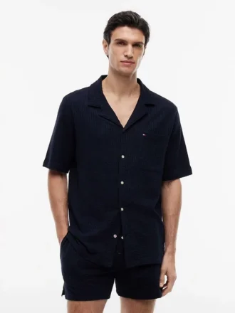 Camicia da notte a maniche corte in seersucker