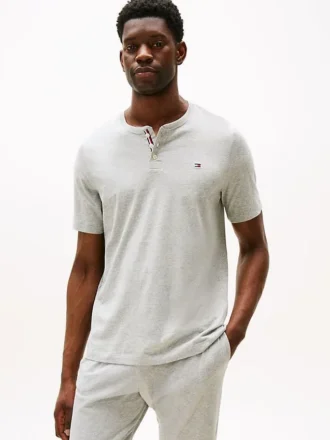 Camicia da notte Henley in jersey scamosciato