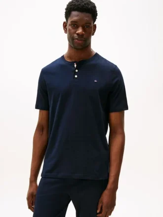 Camicia da notte Henley in jersey scamosciato