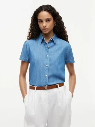 Camicia in chambray con maniche a sbuffo