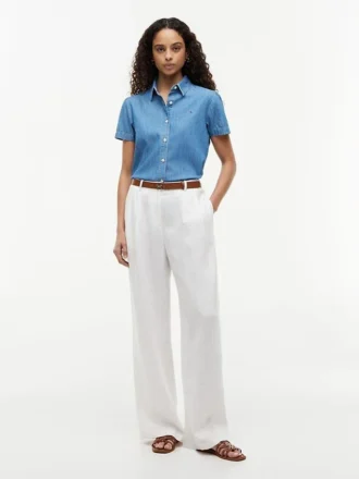 Camicia in chambray con maniche a sbuffo