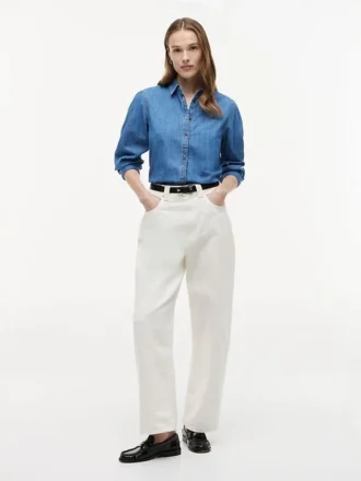 Camicia in chambray con maniche a sbuffo