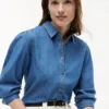 Camicia in chambray con maniche a sbuffo Camicia in chambray con maniche a sbuffo