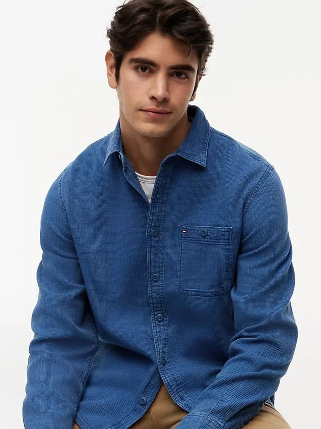 Camicia in denim waffle tinta indaco Camicia in denim waffle tinta indaco