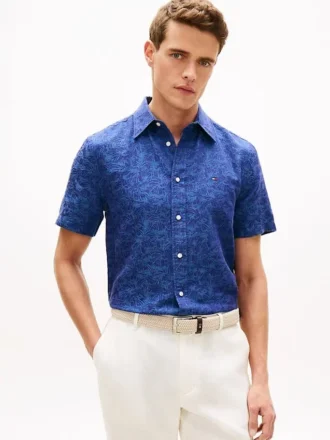 Camicia in jacquard con stampa di palme