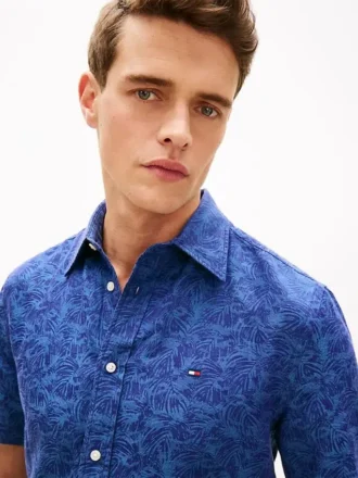 Camicia in jacquard con stampa di palme