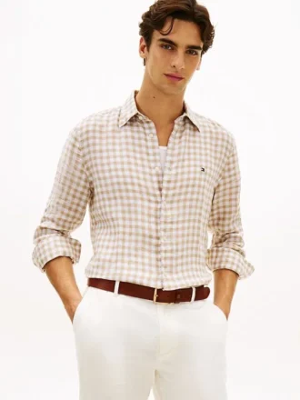 Camicia in lino a quadretti, vestibilità regolare