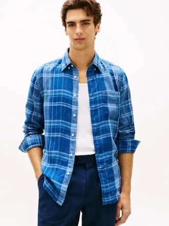 Camicia in lino a quadri Madras dalla vestibilità regolare