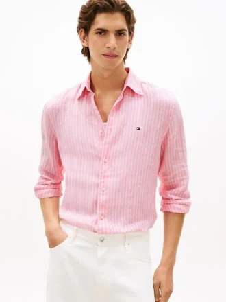 Camicia in lino a righe dal taglio regolare