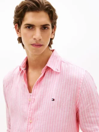 Camicia in lino a righe dal taglio regolare