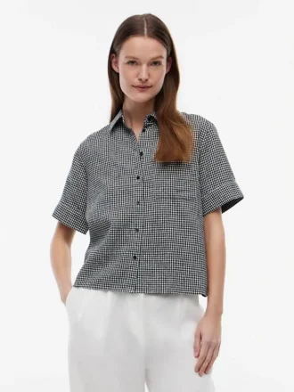 Camicia in misto lino a quadretti