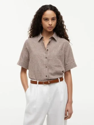 Camicia in misto lino a quadretti
