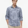 Camicia in misto lino a quadretti, vestibilità regolare