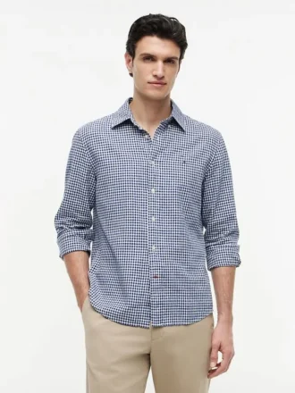 Camicia in misto lino a quadretti, vestibilità regolare