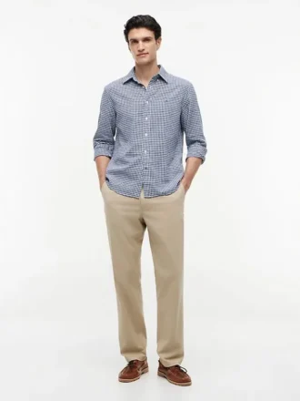 Camicia in misto lino a quadretti, vestibilità regolare
