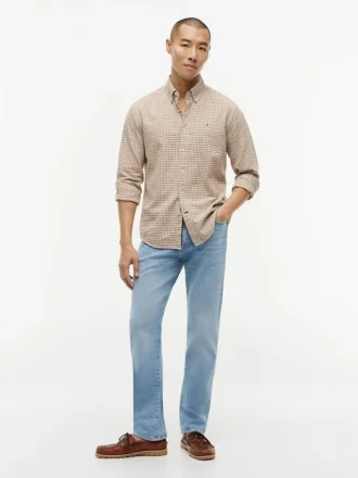 Camicia in misto lino a quadretti, vestibilità regolare