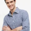 Camicia in misto lino a quadretti, vestibilità regolare