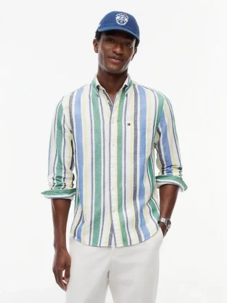 Camicia in misto lino a righe larghe