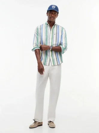 Camicia in misto lino a righe larghe