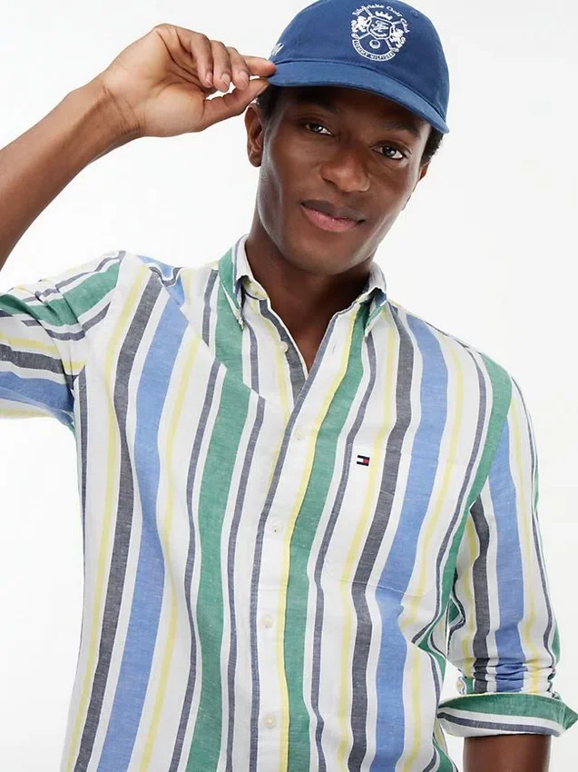 Camicia in misto lino a righe larghe Camicia in misto lino a righe larghe