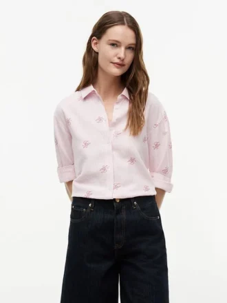 Camicia in misto lino con monogramma su tutta la superficie
