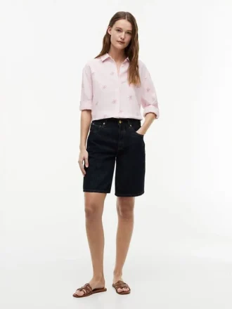 Camicia in misto lino con monogramma su tutta la superficie