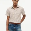 Camicia in misto lino con motivo Glen Plaid, vestibilità regolare