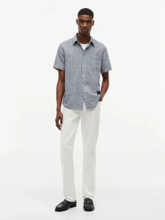 Camicia in misto lino con motivo Glen Plaid, vestibilità regolare