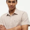 Camicia in misto lino con motivo Glen Plaid, vestibilità regolare