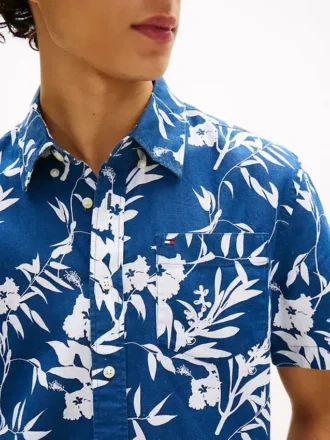 Camicia in misto lino con stampa tropicale