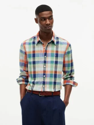 Camicia in misto lino Madras dalla vestibilità regolare