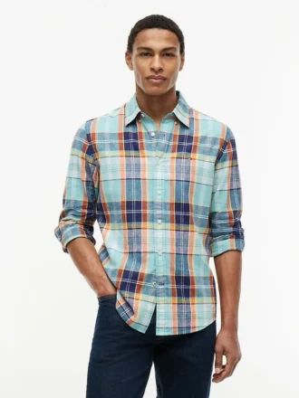 Camicia in misto lino Madras dalla vestibilità regolare