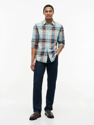 Camicia in misto lino Madras dalla vestibilità regolare