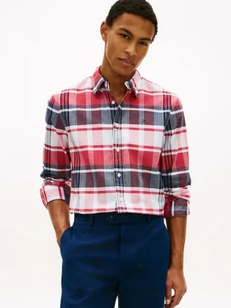 Camicia in tessuto Oxford elasticizzato a quadri, vestibilità regolare