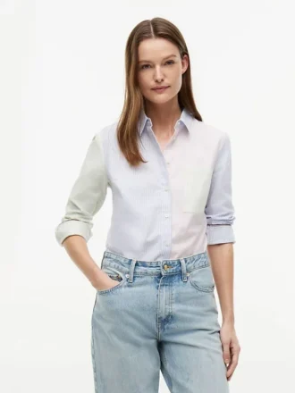 Camicia in tessuto Oxford elasticizzato a righe miste
