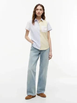 Camicia in tessuto Oxford elasticizzato a righe miste