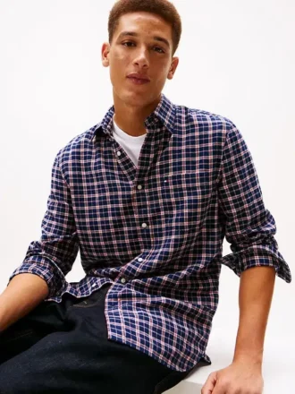 Camicia in twill spazzolato a quadri, vestibilità regolare
