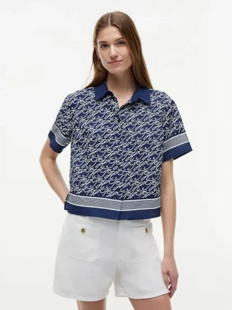 Camicia in voile con monogramma in script su tutta la superficie