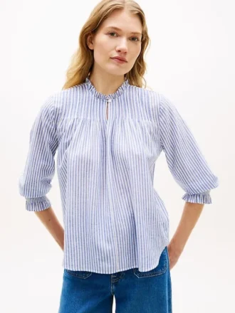 Camicia in voile con pieghe e bordi arricciati