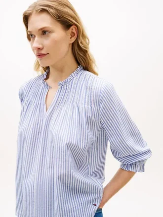 Camicia in voile con pieghe e bordi arricciati