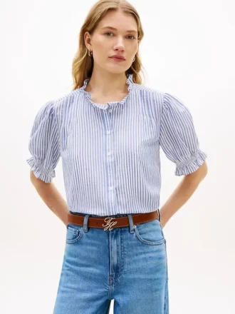 Camicia in voile di cotone con bordi arricciati