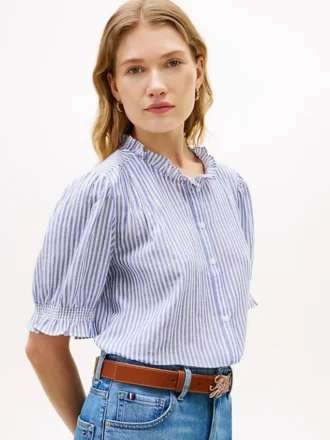 Camicia in voile di cotone con bordi arricciati
