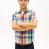 Camicia Madras in misto lino e cotone per bambini