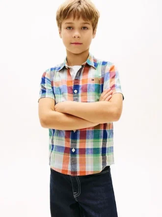 Camicia Madras in misto lino e cotone per bambini