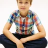 Camicia Madras in misto lino e cotone per bambini
