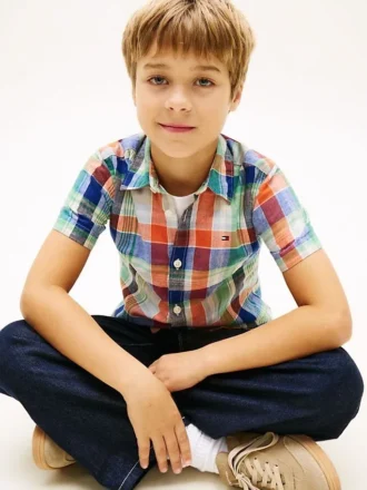 Camicia Madras in misto lino e cotone per bambini