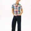 Camicia Madras in misto lino e cotone per bambini