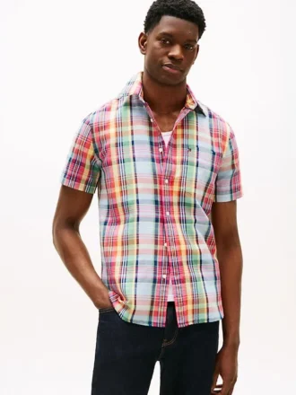 Camicia Madras in misto lino, vestibilità regolare