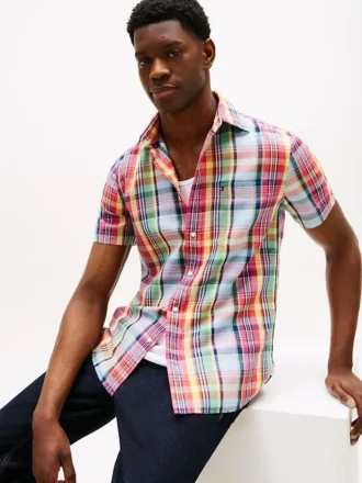 Camicia Madras in misto lino, vestibilità regolare