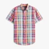 Camicia Madras in misto lino, vestibilità regolare